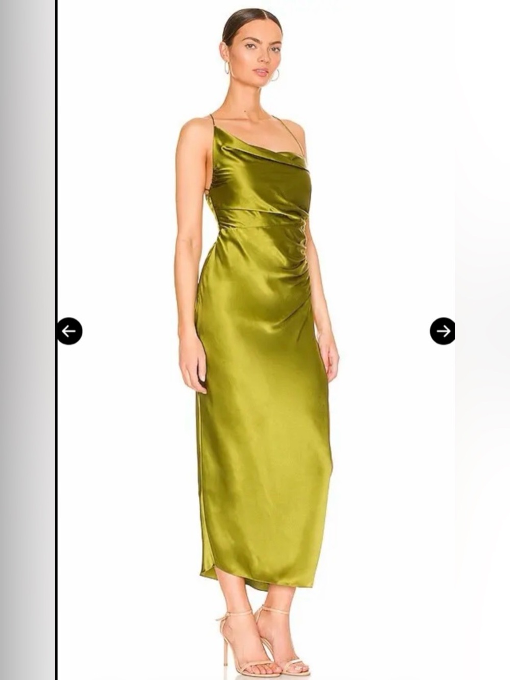 The Sei Satin Olive Midi Dress with Side Slit - Picture 2 of 3
